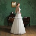 real photo wholesale price white O-neckline long sleeve 3D flower lace wedding dress ball gown